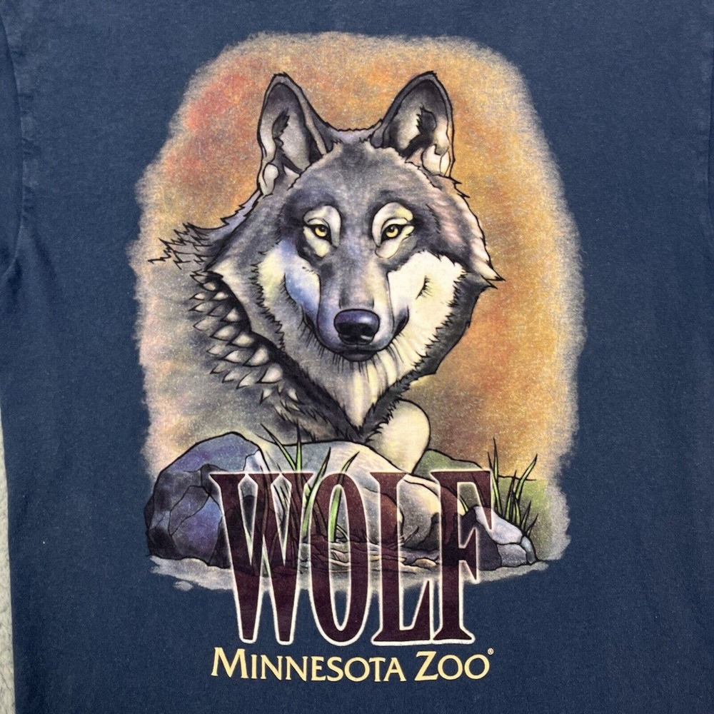 Vintage Wolf Minnesota Zoo Animal T Shirt Blue MN Size Small - Picture 2 of 6